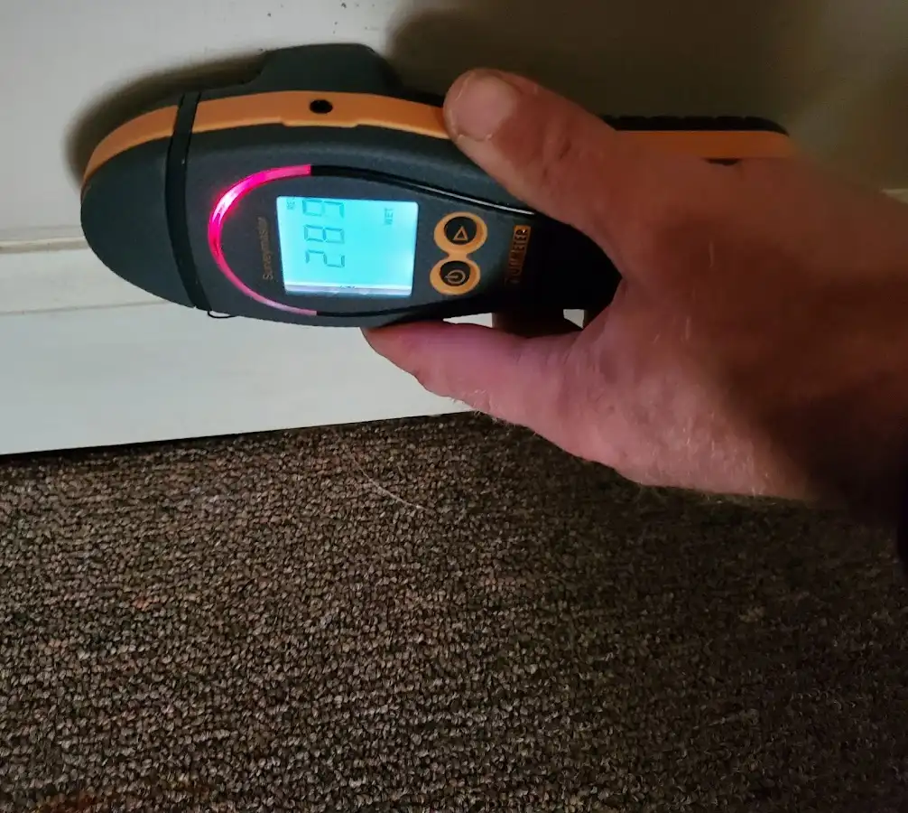 Moisture detection at baseboard during Sewage Cleanup & Sanitation in Cleveland